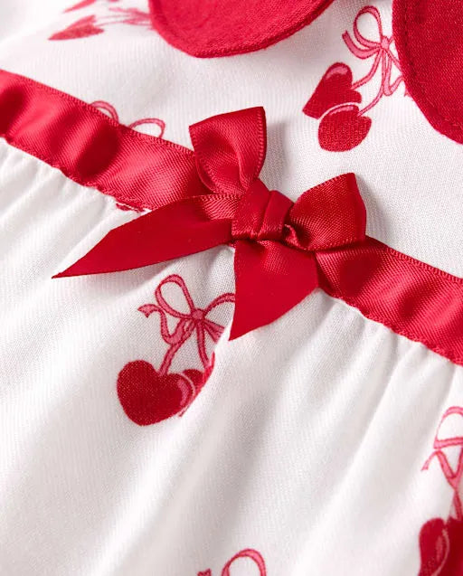 Girls Heart Cherry Flannel Ruffle Nightgown