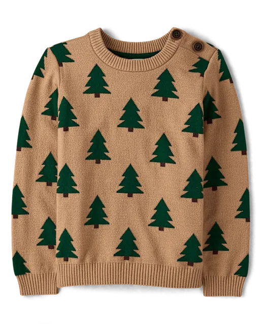 Boys Intarsia Pine Tree Sweater - Royal Christmas