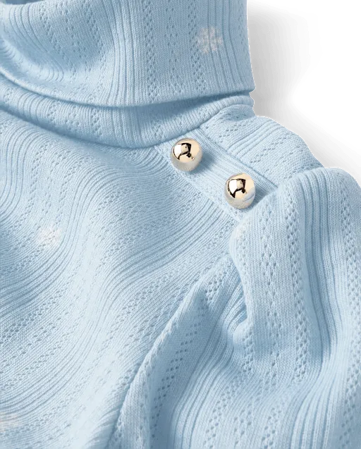 Girls Button Pointelle Turtleneck Top - First Frost