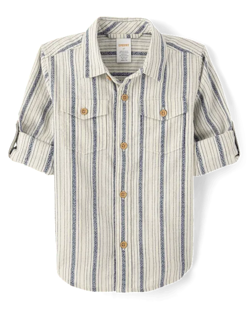 Boys Striped Textured Button Up Shirt - Driftwood Bay
