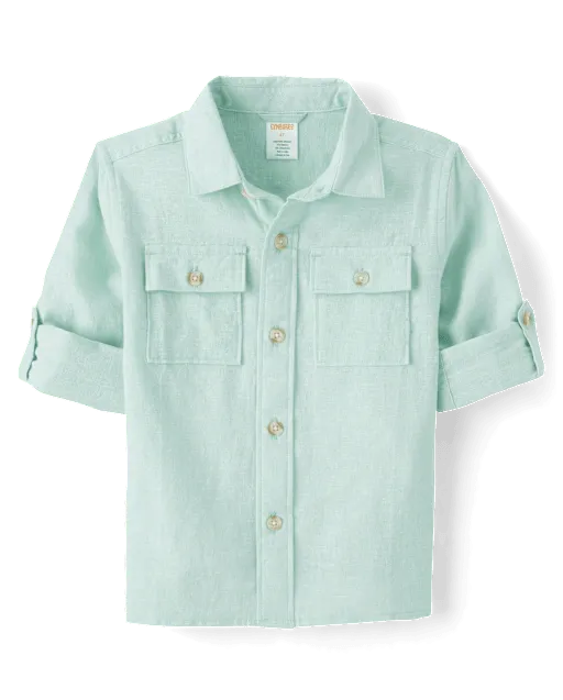Boys Linen-Blend Button Up Shirt - Linen Edit