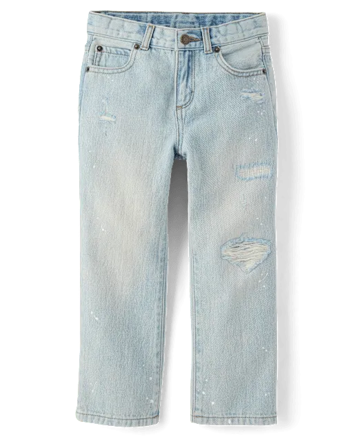 Kids Ripped Paint Splatter Baggy Jeans - Driftwood Bay