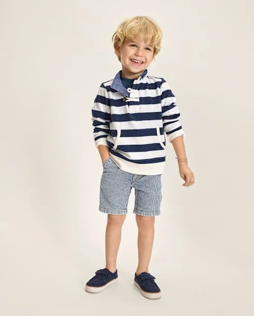 Boys Railroad Striped Denim Carpenter Shorts - Driftwood Bay