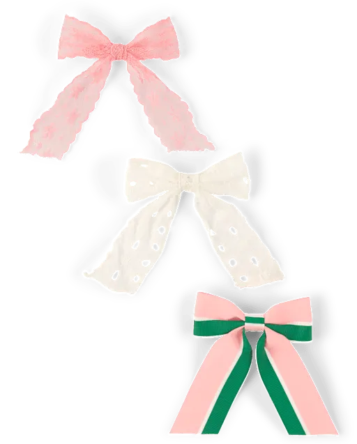 Girls Striped Bow Hair Clip 3-Pack - Club House