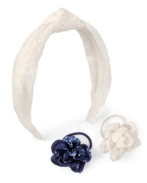 Girls Floral Eyelet 3-Piece Hair Set - Driftwood Bay