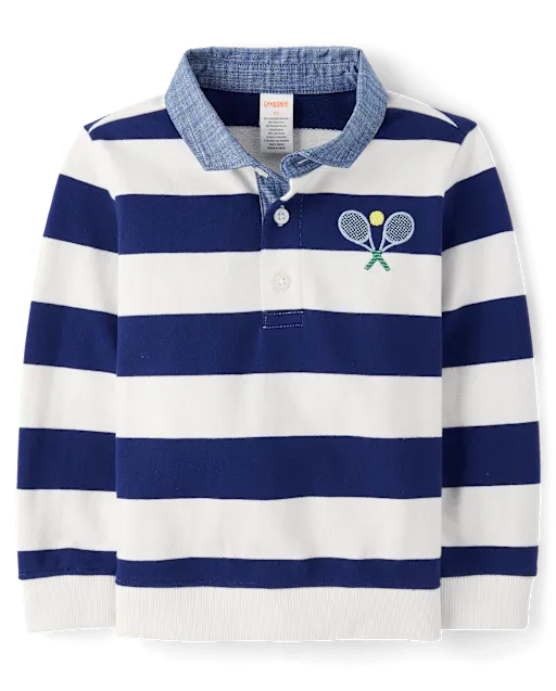 Kids Striped Embroidered Tennis French Terry Rugby Polo - Club House
