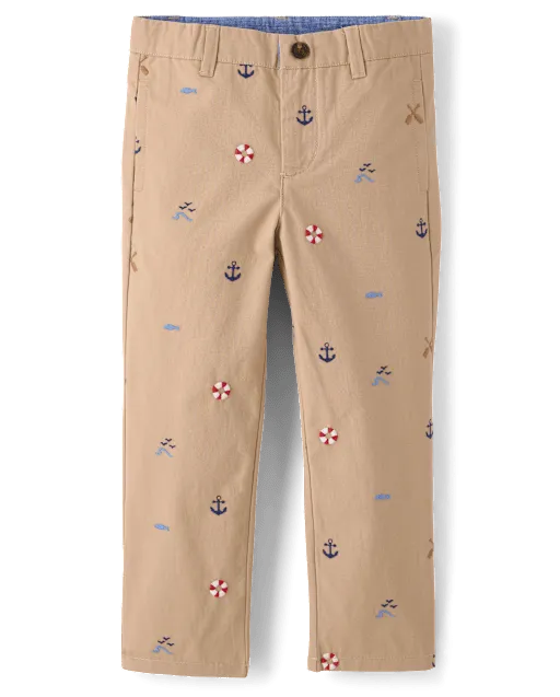 Boys Embroidered Coastal Chino Pants - Driftwood Bay