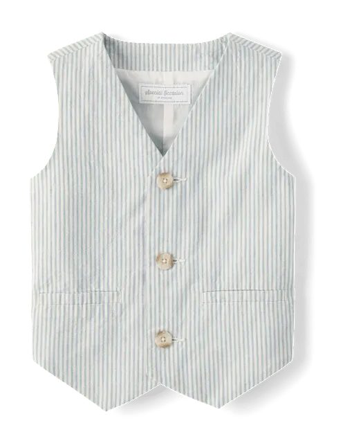 Boys Striped Linen-Blend Vest - Special Occasions
