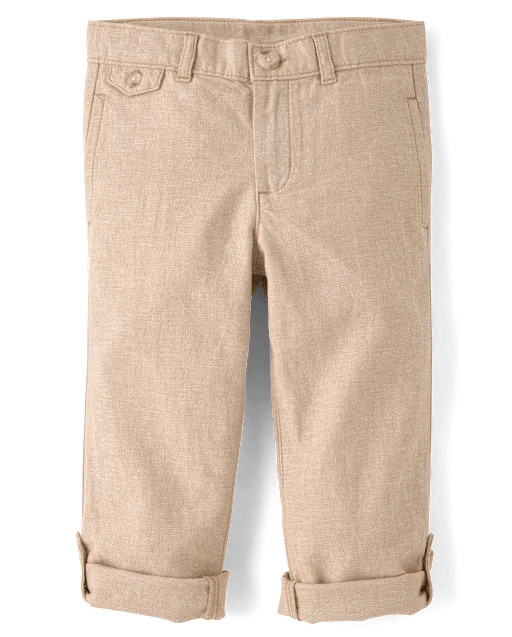 Boys Linen-Blend Roll Cuff Chino Pants - Linen Edit