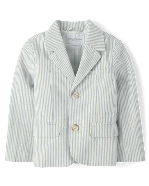 Boys Striped Linen-Blend Blazer - Special Occasions
