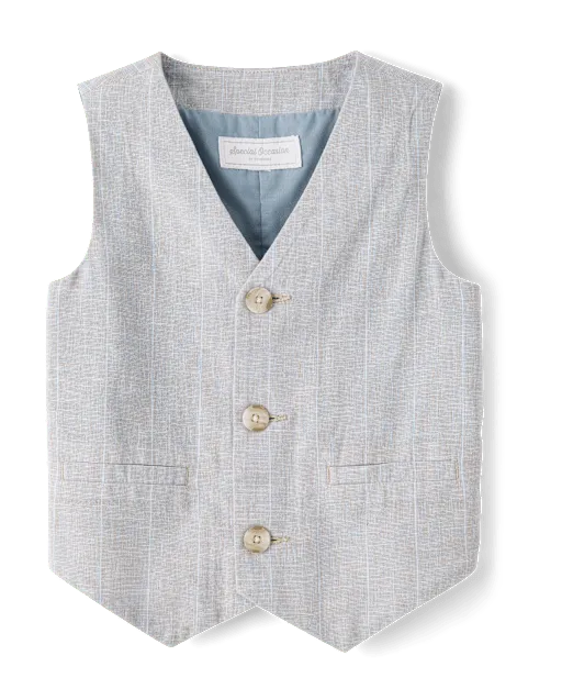 Boys Striped Linen-Blend Vest - Special Occasions