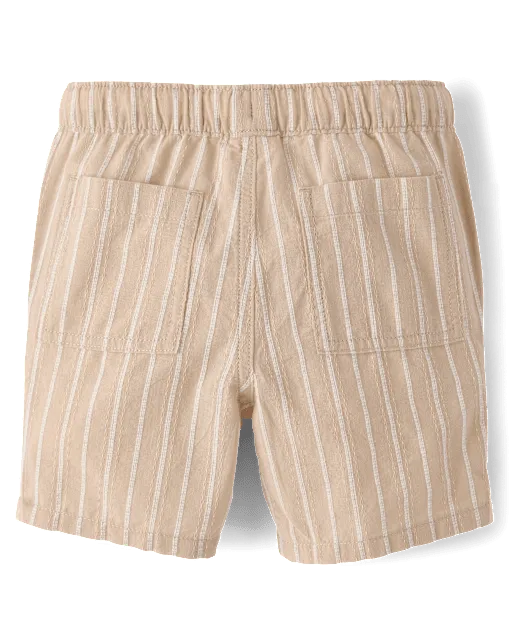 Boys Striped Linen Blend Pull On Shorts - Linen Edit