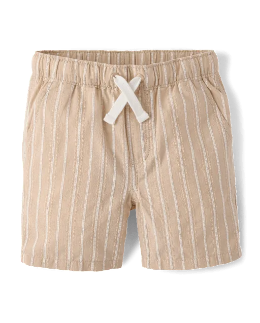 Boys Striped Linen Blend Pull On Shorts - Linen Edit