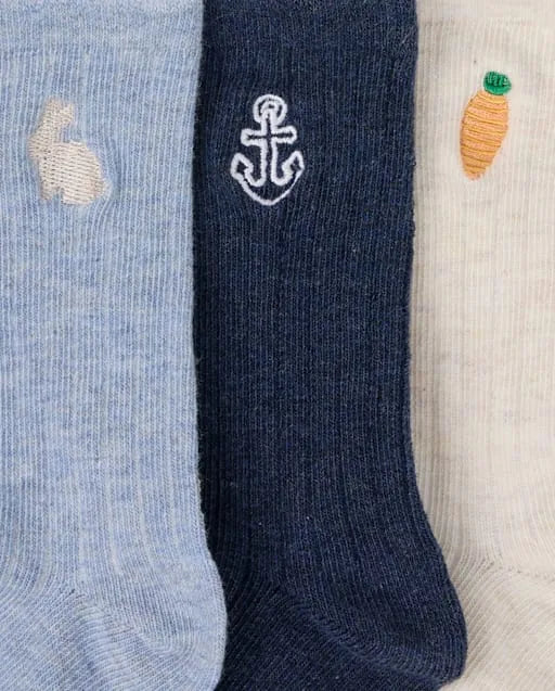 Boys Embroidered Bunny Crew Socks 3-Pack - Enchanted Garden