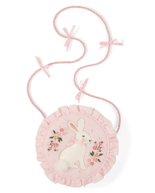 Girls Embroidered Bunny Ruffle Round Bag - Enchanted Garden