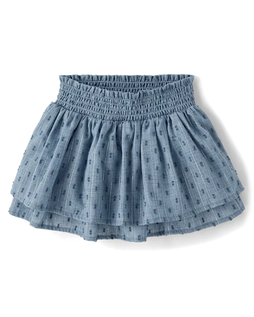 Girls Smocked Clip Dot Tiered Skort - Driftwood Bay
