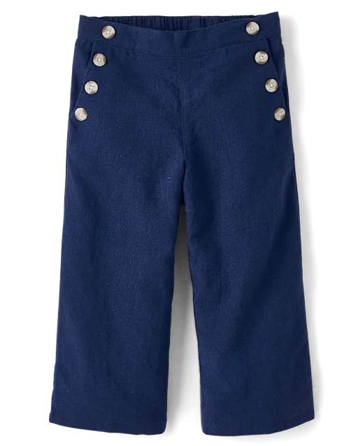 Girls Button Linen-Blend Sailor Pants - Linen Edit