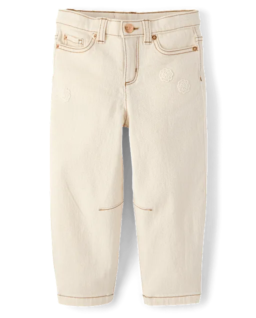 Girls Crochet Floral Barrel Jeans - Driftwood Bay