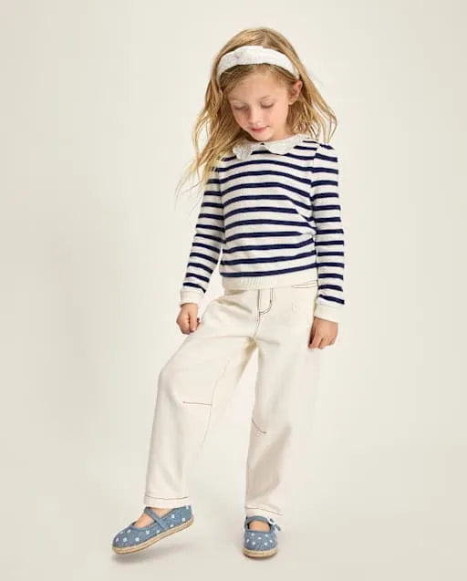 Girls Crochet Floral Barrel Jeans - Driftwood Bay