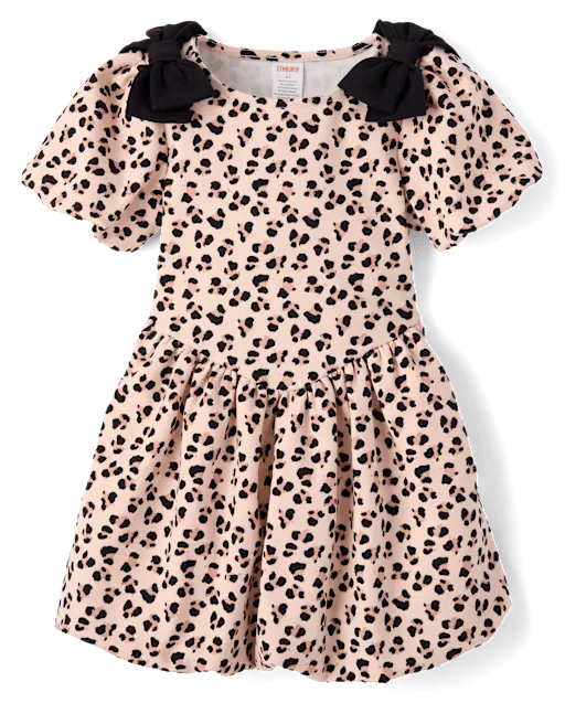 Girls Bow Leopard Ponte Bubble Dress - Petit Paris