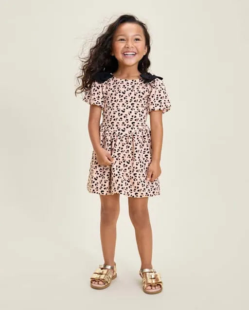 Girls Bow Leopard Ponte Bubble Dress - Petit Paris
