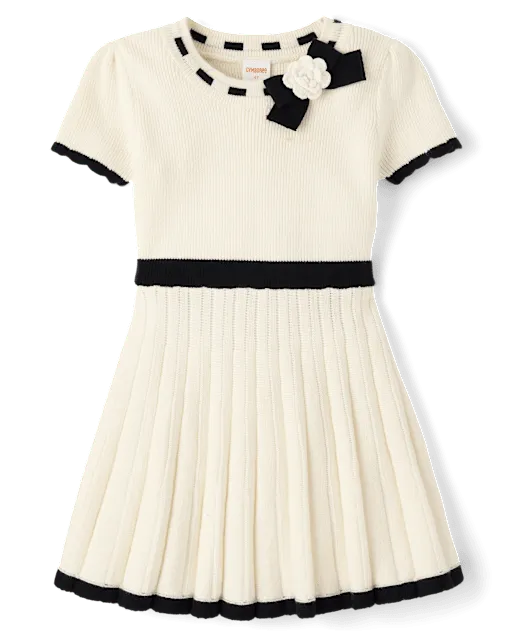 Girls Contrast Pleated Sweater Dress - Petit Paris