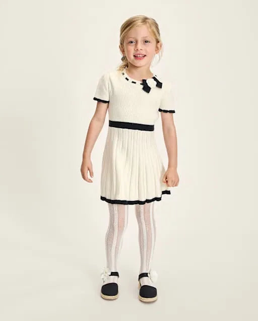 Girls Contrast Pleated Sweater Dress - Petit Paris