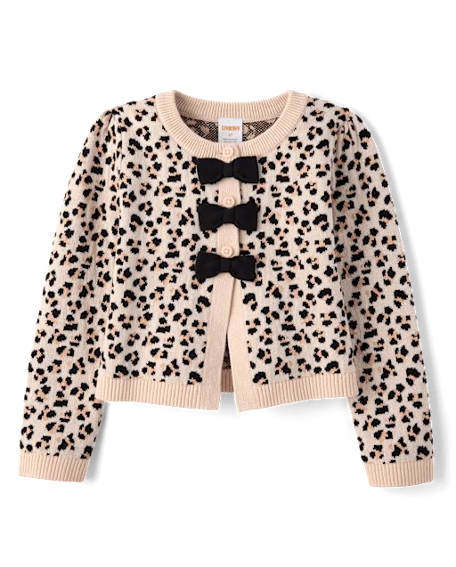 Girls Leopard Bow Cardigan - Petit Paris
