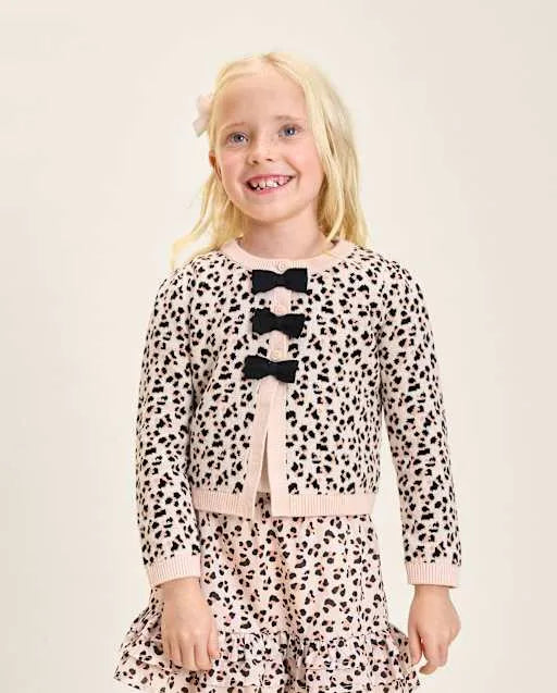 Girls Leopard Bow Cardigan - Petit Paris