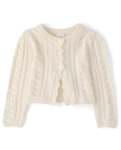 Girls Scalloped Pointelle Cardigan - Little Essentials