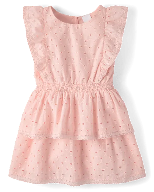 Girls Flutter Eyelet Tiered Dress - Enchanted Garden