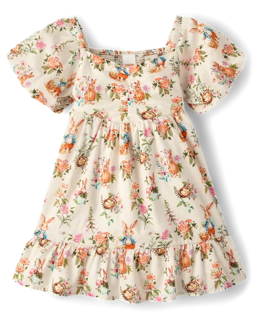 Girls Bunny Ruffle Dress - Enchanted Garden