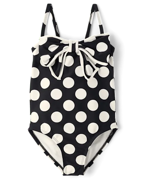 Girls Polka Dot Bow One Piece Swimsuit - Swim Shop