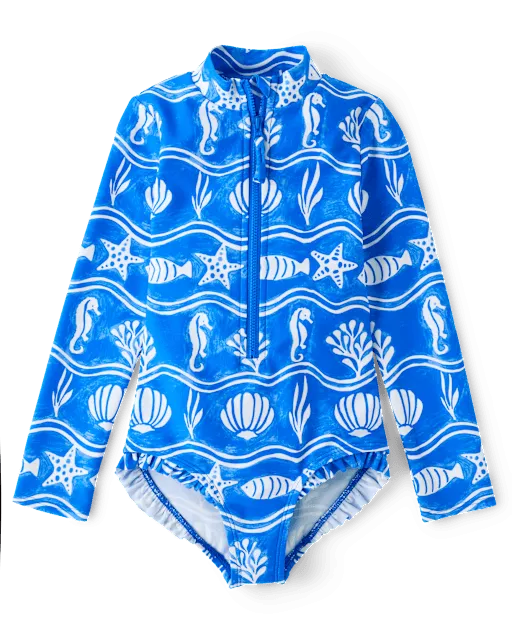 Girls Sea Creature Fairisle Rashguard One Piece Swimsuit - Swim Shop
