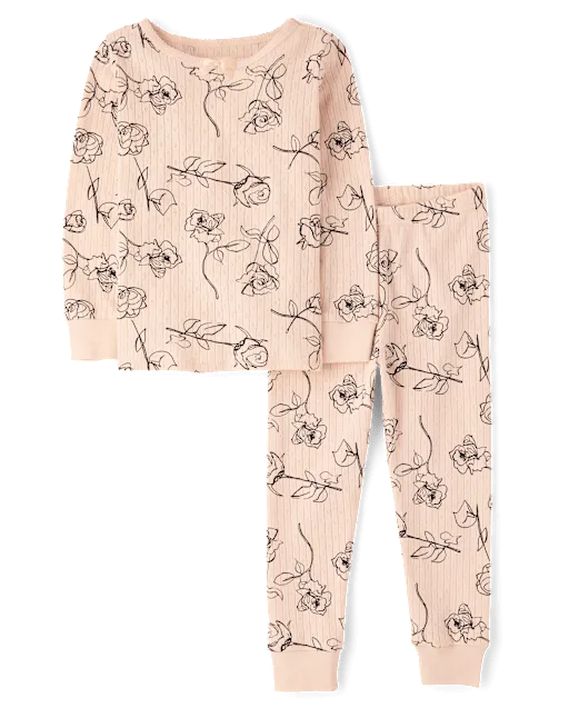 Girls Rose Snug Fit Pointelle Pajamas