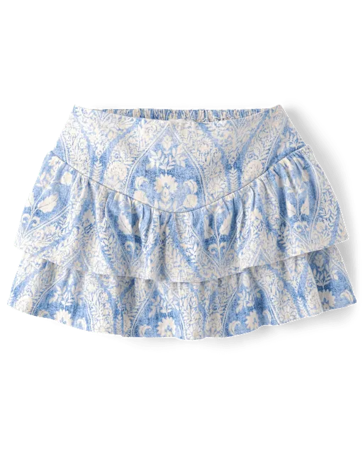 Girls Print Linen-Blend Tiered Skort - Linen Edit