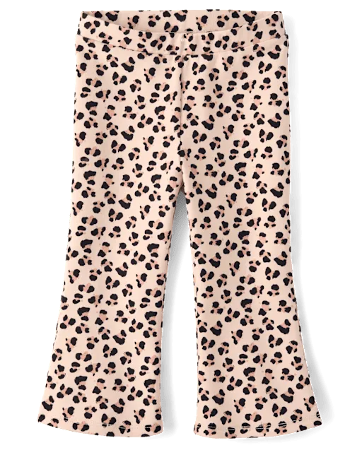 Girls Leopard Ponte Flare Jeggings - Petit Paris