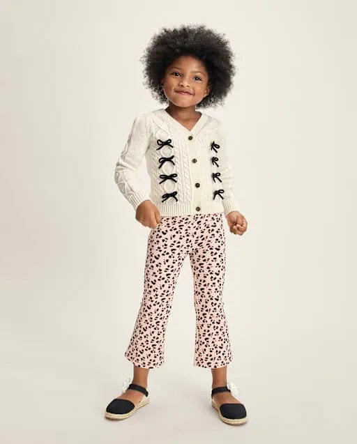 Girls Leopard Ponte Flare Jeggings - Petit Paris