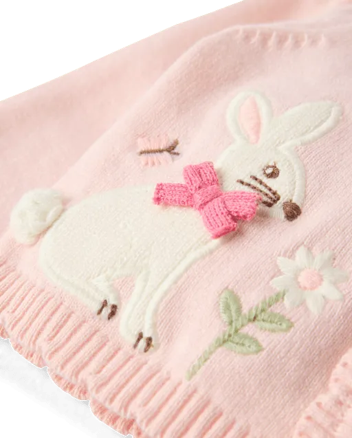 Baby Girls Applique Bunny Scalloped Cardigan - Enchanted Garden