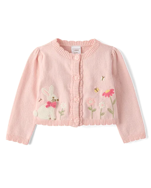Baby Girls Applique Bunny Scalloped Cardigan - Enchanted Garden