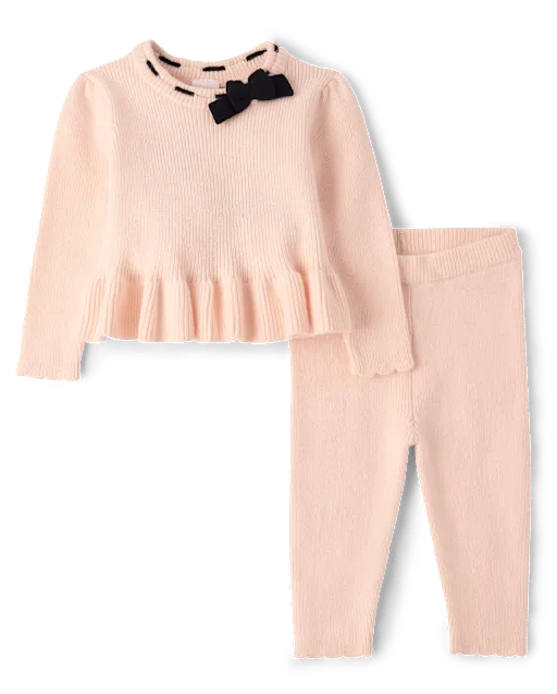 Baby Girls Bow Peplum Sweater 2-Piece Outfit Set