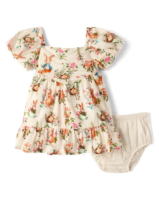 Baby Girls Bunny Ruffle Dress - Enchanted Garden