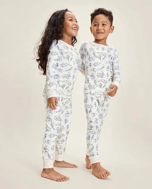 Kids Bunny Toile Snug Fit Cotton Henley Pajamas