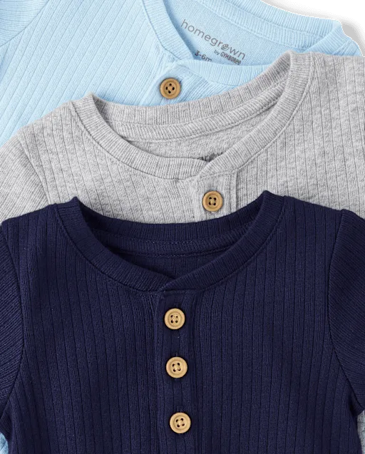 Baby Boys Marled Henley Bodysuit 3-Pack
