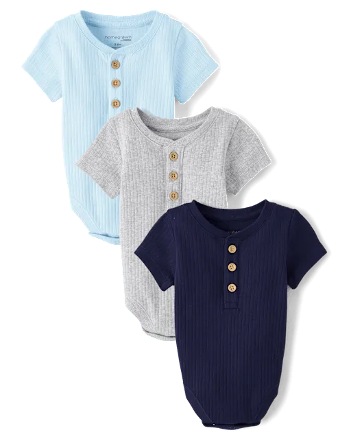 Baby Boys Marled Henley Bodysuit 3-Pack