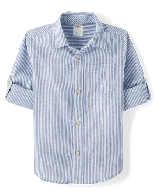 Kids Pinstripe Linen-Blend Button Up Shirt - Linen Edit