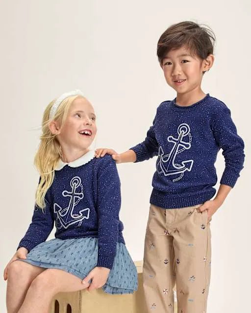 Kids Embroidered Anchor Sweater - Driftwood Bay