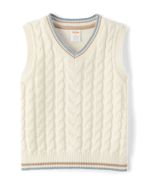 Boys Tipped Cable Knit Sweater Vest - Enchanted Garden