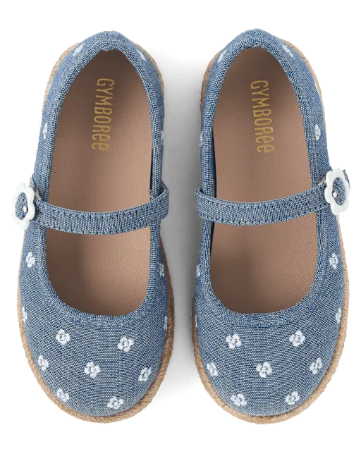 Girls Embroidered Floral Chambray Espadrilles - Driftwood Bay