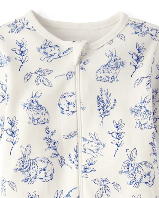 Baby Bunny Toile Snug Fit Cotton Footed One Piece Pajamas